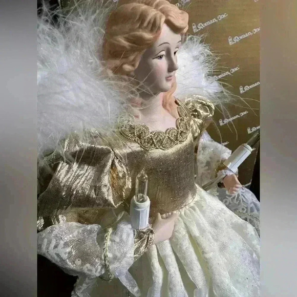 Angel Tree Topper. Roman Inc Lighted Angel. Plug In. Lace. Gold. Cream. Vintage - Picture 1 of 7